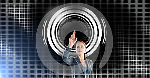 Woman touching circle interface