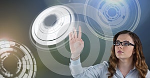 Woman touching circle interface