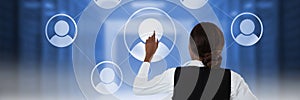 Woman touching user icon interface