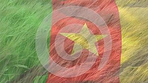 Digital composition of waving cameroon flag against close up of crops in farm field