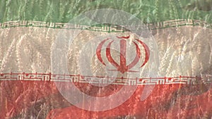 Digital composition of waving iran flag against close up of crops in farm field