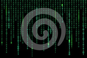 Digital computer code coding and hacking vector illustration with a green matrix background