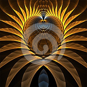Digital computer fractal art abstract fractals, bright yellow heart