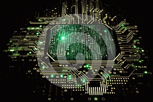 digital computer technology background with a circuit board and binary code design