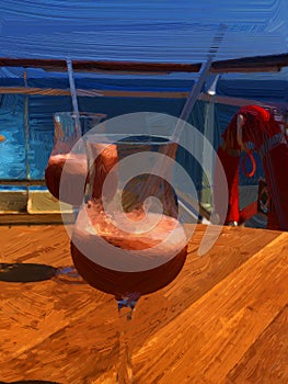 Digital computerize photos of a tropical drink on a cruise ship.