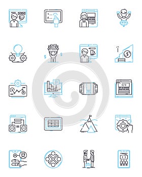 Digital computing linear icons set. Algorithm, Binary, Cloud, Compiler, Cybersecurity, Data, Debugging line vector and