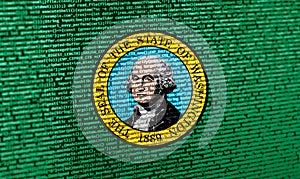Flag of Washington over digital code. Concept of cybersecurity, innovation, and digital infrastructure in Washington. Modern tech