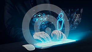 Digital Concept of Human-Computer Interaction with Futuristic Keyboard and Virtual User Interface Representations in a