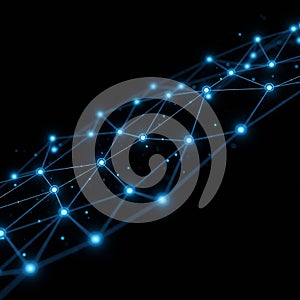 A digital, conceptual image featuring a network of interconnected nodes and lines,