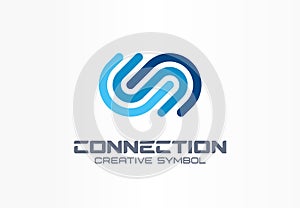 Digital connect creative symbol concept. Community join, integration, web network abstract business logo. Internet