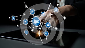 Digital Connection Concept with Business Icons and Touchscreen Interaction for Technology and Data Visualization