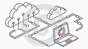 Digital Connectivity: Laptop Linked to Cloud Infrastructure and Network, vector design Generative AI