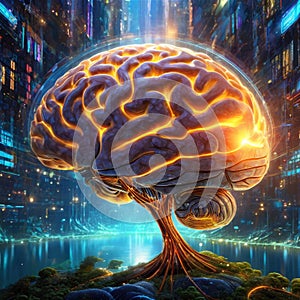 Digital consciousness, brain potential. Ideas and innovation. Free your mind. Synapses and artificial intelligence.