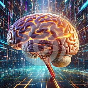 Digital consciousness, brain potential. Ideas and innovation. Free your mind. Synapses and artificial intelligence.