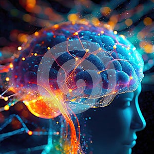 Digital consciousness, brain potential. Ideas and innovation. Free your mind. Synapses and artificial intelligence