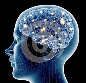 Digital consciousness, brain potential. Ideas and innovation. Free your mind. Synapses and artificial intelligence. Anatomy