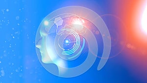 Human anatomy and brain, side view. Synapses and artificial intelligence