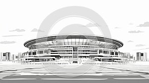 Digital Constructivism: A Panoramic Scale Stadium Illustration In The Style Of Qian Xuan photo