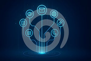 Digital contact us network showing email phone web and messaging icons