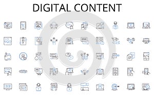 Digital content line icons collection. Celebration, Holiday, Merriment, Gala, Cheer, Joy, Revelry vector and linear photo