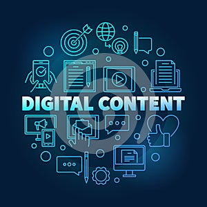 Digital Content round blue outline vector illustration