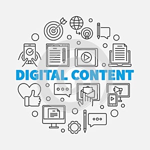 Digital Content round outline vector illustration