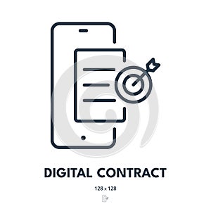 Digital Contract Icon. Agreement, Signature, Document. Editable Stroke. Simple Vector Icon