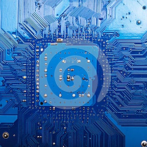 Digital Core - Blue CPU on a Computer Circuit Board