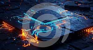 Digital core processing data with vibrant neon traces