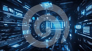 Digital corridor visualizing data streaming and server connections