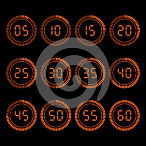 Digital countdown timer with five minutes interval.