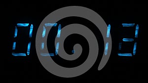 Digital countdown timer with an interval 30 seconds 00:30 - 00:00 digits blue