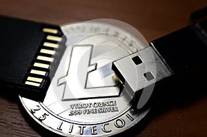 Digital cryptocurrency concept on a dark background