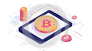 Digital Cryptocurrency Transactions Concept with Bitcoin on Mobile Device and Blockchain Network