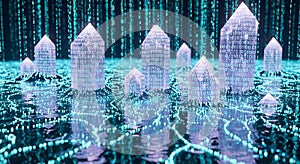 Digital Crystals Binary Code Data Formation with Glowing Data Stream