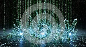 Digital Crystals Futuristic Technology, Data Mining, Artificial Intelligence, Binary Code
