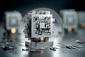 QR Code Technology in Futuristic Digital Cube Design Generative AI