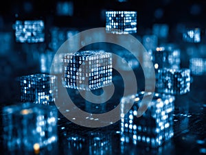 Digital cubes representing data and technology in a futuristic setting