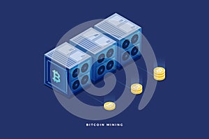 Digital currency or cryptocurrency mining farm. Creation of bitcoins.