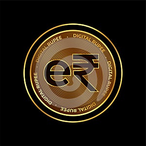 digital currency of e rupi symbol on golden coin design