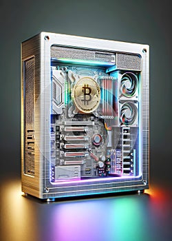 Digital Currency Mining Personal Computer Internet Cryptocurrency Online Bitcoin Purchasing AI Generated