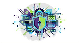 Digital Cyber Security Shield with Binary Code and Circuit Board Network