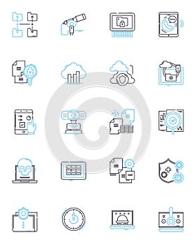 Digital Cybersecurity linear icons set. Encryption, Firewall, Malware, Passwords, Intrusion, Cybercrime, Breach line