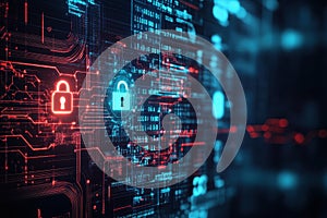Digital Cybersecurity Network with Padlocks and Binary Code