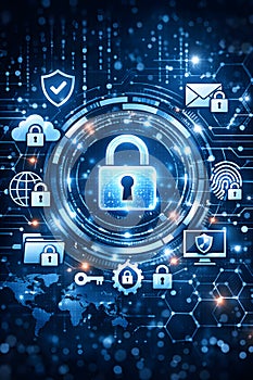 Digital Cybersecurity Protection System Interface Showing Secure Data Access And Network Safety
