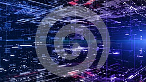 Digital Cyberspace with Particles and Digital Data Network and Blockchain Connections. High Speed Connection and Data Analysis