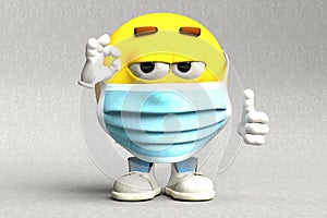 3D illustration of an emoticon with protective mask