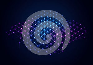 A digital 3D mesh network pattern featuring interconnected nodes in a gradient from