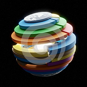 A digital 3D rendering of a spherical object composed of