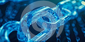 Digital Blockchain Chain Link with Data Transmission, Futuristic Blue Data Chain Link Representing Blockchain Technology